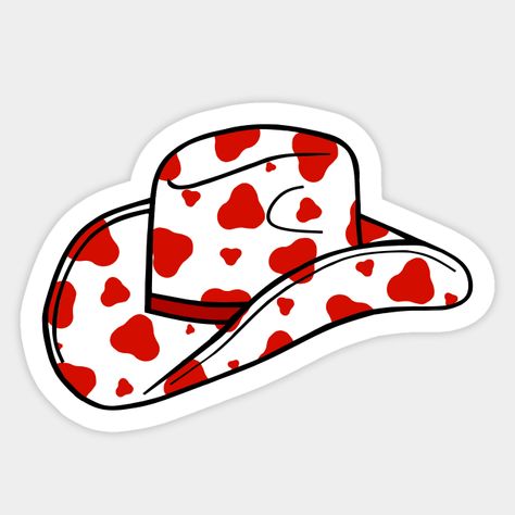 A red and white cow spot cowboy hat. -- Choose from our vast selection of stickers to match with your favorite design to make the perfect customized sticker/decal. Perfect to put on water bottles, laptops, hard hats, and car windows. Everything from favorite TV show stickers to funny stickers. For men, women, boys, and girls. Cowboy Hat Sticker, Cow Spots, Book Stickers, White Cow, Western Art, Cowboy Hat, Hard Hats, Car Windows, Funny Stickers