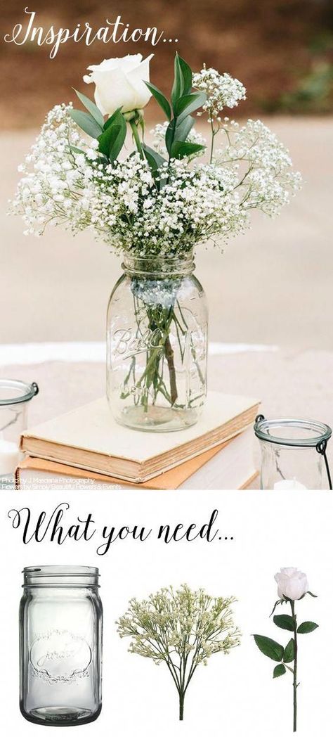 You can make this simple DIY vintage rustic centerpiece with mason jars, baby's ... Check more at http://newbieto.com/baby/you-can-make-this-simple-diy-vintage-rustic-centerpiece-with-mason-jars-babys/ Rustic Wedding Decorations, Rustic Centerpieces, Mason Jar Centerpieces, Wedding Centerpieces Diy, Wedding Table Decorations, Diy Centerpieces, Wedding Table Centerpieces, Diy Vintage, Rustic Wedding Decor