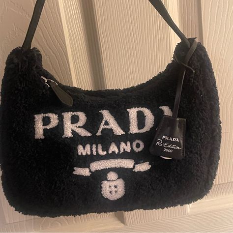 Only Used Once Prada Re-Edition 2000 Terry-Effect Mini Bag Bought In Italy Smoke Free And Pet Free Home Like Brand New! Great Deal :) Prada Fur Bag, Prada Reedition 2000, Prada Re Edition 2000, Bags Prada, Prada Re Edition, Fur Bag, Prada Bags, Black Crossbody, Prada Bag