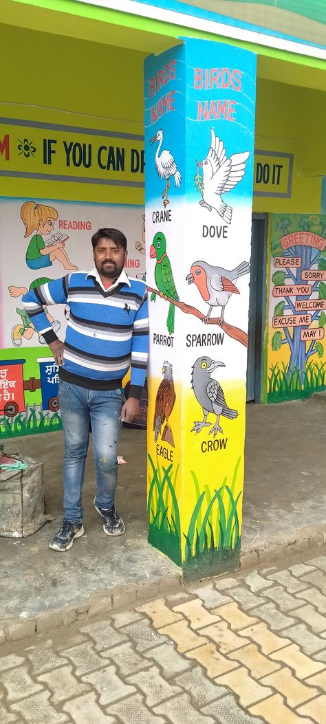 Primary School Wall Painting Ideas, School Wall Art Ideas Classroom, School Wall Art Ideas, Pre Primary School, School Wall Decoration, Manners For Kids, Daycare Design, School Wall Art, School Painting