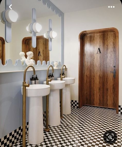 Restroom Design, Retro Bathrooms, Commercial Interior Design, Hospitality Design, Cafe Interior, Commercial Design, Commercial Interiors, Interior Inspo, Bathroom Inspiration