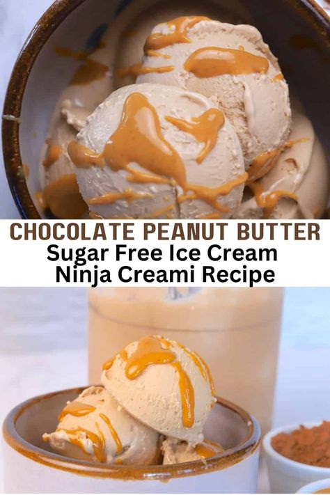 Ninja Creami Chocolate Peanut Butter Ice Cream (Sugar Free) Ninja Creami Recipes Pb2, Ninja Creami Chocolate Peanut Butter, Sugar Free Fruit Cake, Sugar Free Cake Recipes, Sugar Free Carrot Cake, Chocolate Peanut Butter Ice Cream, Ninja Creamy, Ninja Ice Cream Recipe, Low Carb Milk