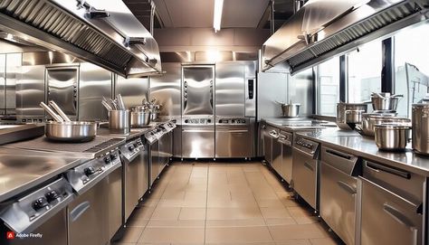 Photo stainless steel restaurant kitchen | Premium Photo #Freepik #photo Show Kitchen Restaurant, Open Kitchen Restaurant Design, Professional Kitchen Restaurant, Small Restaurant Kitchen Design, Small Restaurant Kitchen, Industry Kitchen, Kitchen Restaurant Design, Open Kitchen Restaurant, Professional Kitchen Design