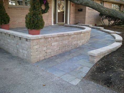 Norland Landscape | Accessible front entryway Madison, WI | NORLAND LANDSCAPE | Flickr Bluestone Entryway, Porch With Ramp, Wheelchair Ramp Design, Outdoor Ramp, Accessible House, Ramp Design, Raised Patio, Front Walkway, Wheelchair Ramp