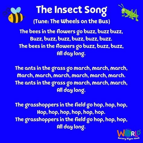 Infant Songs, Rhyming Poems For Kids, Spring Insects, Toddler Circle Time, Toddler Songs, Preschool Poems, Nursery Rhymes Lyrics, Insect Unit, Insects Preschool