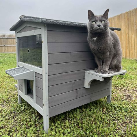 PRICES MAY VARY. 😸Cat enclosure is equipped with big movable platform to meed you request. 😸Leisure balcony perfect spot for a catnap.PVC door curtain and asphalt eave keep away the rain and wind. Plastic feet to keep the kitty shelter dry from the water or dirt. 😸The clear acrylic window allows you to enjoy watching your lovely pet. 😸The transparent rotatable rear escape door decorated with paw patterns allows your cat to retreat inside the spacious condo. With two openings cats can get awa Cat House Outdoor, Feral Cat House, Feral Cat, Outdoor Cat House, Outdoor Cat, House Outdoor, Cat Hacks, Cat Enclosure, Kitten Rescue