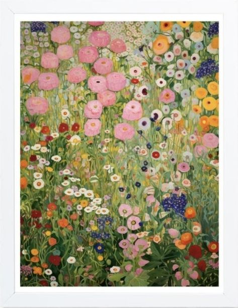 Klimt Flowers, Klimt Prints, Klimt Flower Garden, Frameless Art, Poster Portrait, Klimt Paintings, Scandinavian Mid Century Modern, Rustic Modern Farmhouse, Flowers Botanical