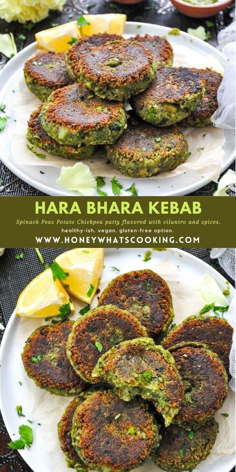 Hara Bhara Kebab Recipes, Peas Recipe Indian, Hara Bhara Kebab, Bombay Potato Recipe, Hara Bhara Kabab, Potato Patty, Tiffin Ideas, Veggie Kebabs, Indian Meals