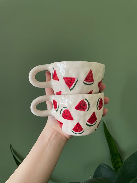 Handmade ceramic #ceramics #ceramic #handmade #mug #cup #pottery #clay #blogger #blog #etsy #etsy #etsyshop Pottery Paining Mug, Paint Cups Diy, Watermelon Pottery Painting, Kids Pottery Painting Ideas, Painting Ideas Ceramics, Painting Cups Ideas, Ceramic Cup Designs, Watermelon Pottery, Ceramic Cup Painting