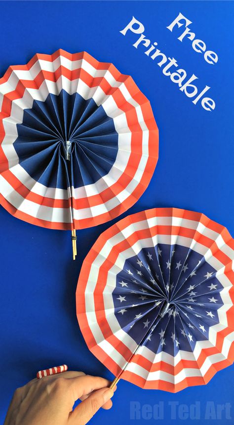 4th of July DIY Paper Fans Template - Summer Paper Crafts - Red Ted Art's Blog Crafts With Construction Paper, Memorial Day Activities, 4th Of July Crafts, American Flag Crafts, Fourth Of July Crafts For Kids, 4th Of July Games, Flag Crafts, Construction Paper Crafts, 4th July Crafts