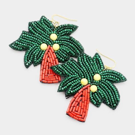 Palm Tree Seed Bead Dangle Earrings By Icon Collection Item: Pierced Earrings Vendor: Icon Collection Size: 2.5" X 2.6" (Inches) Color: Green Metal: Alloy, Lead & Nickle Free Material: Seed Beads, Felt Back Theme: Palm Tree Made In India. All Measurements Are Approximate. Sold As One Pair Of Earrings Beaded Palm Tree, Bead Dangle Earrings, Tree Earrings, Tree Seeds, Beaded Drop Earrings, Earring Tree, Icon Collection, Beaded Brooch, Crystal Stud Earrings