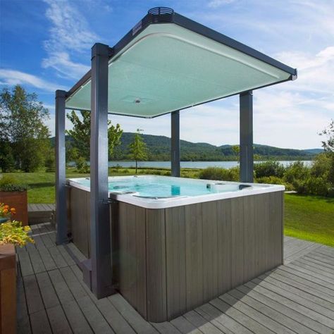 Whirpool Outdoor, Spa Cover Lifter, Whirlpool Deck, Swim Spa Landscaping, Spa Landscaping, Hot Tub Swim Spa, Spa Cover, Endless Pool, Tub Cover