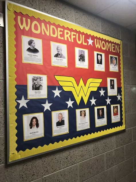 Best Women's History Month Bulletin Boards - WeAreTeachers Women History Month Bulletin Board, History Bulletin Boards, March Bulletin Board, College Bulletin Boards, Work Bulletin Boards, School Library Displays, Ra Bulletin Boards, Library Book Displays, Library Bulletin Boards