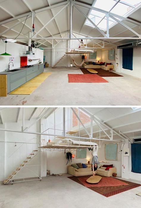 Open Space Apartment, Renovated Warehouse, Minimalist Things, 2020 Bedroom, Warehouse Apartment, Warehouse Living, Warehouse Space, Architecture Renovation, Warehouse Studio