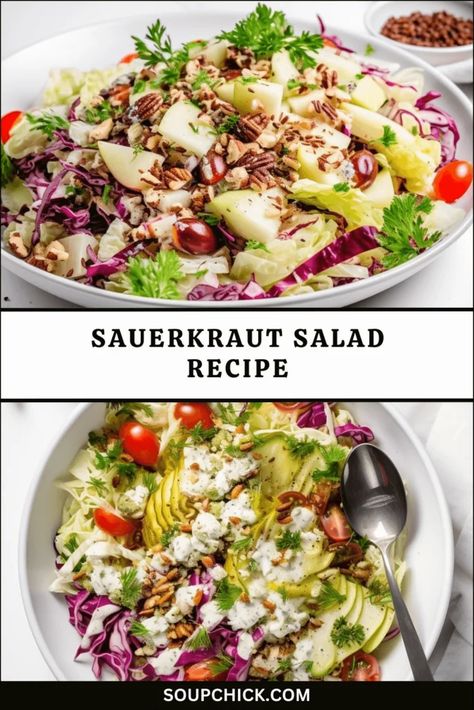 Sauerkraut Salad Recipe Ways To Eat Sauerkraut, Sauerkraut Salad Recipes, Sardine Salad, Sauerkraut Salad, Cabbage Salad Recipes, Apple Salad Recipes, Homemade Sauerkraut, Paleo Salads, Fermented Cabbage