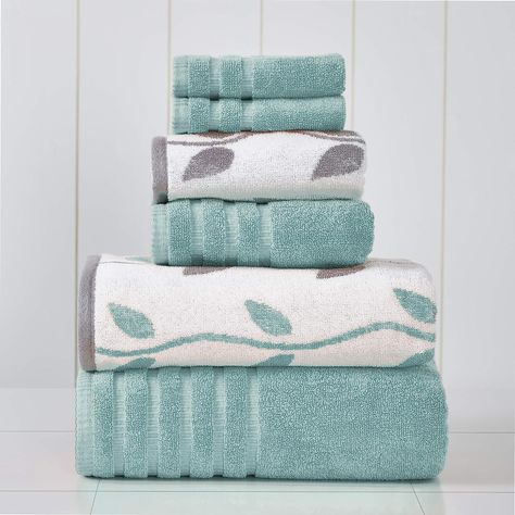 Amazon.com: Amrapur Overseas 6-Piece Yarn Dyed Organic Vines Jacquard/Solid Ultra Soft 500GSM 100% Combed Cotton Towel Set [Aqua] Lush Decor, Cotton Bath Towels, Soft Towels, Cotton Set, Bath Towel Sets, Bathroom Towels, Cotton Towels, Bath Rugs, Hand Towel