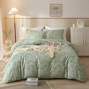 HighBuy 3 Pieces Duvet Cover Queen Size Green Duvet Cover with Floral Print,Soft Cotton Comforter Cover Boho Style,Aesthetic Queen Bedding Set with Zipper Closure 4 Ties,All Season Contemporary Boho Bedroom, Green Floral Bedding, Comfy Bedding, Full Size Comforter Sets, Cute Duvet Covers, King Size Comforter Sets, Floral Comforter Sets, Duvet Cover Queen, Floral Bedding Sets