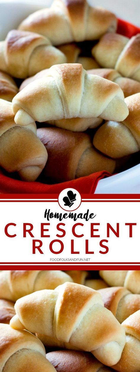 These homemade Crescent Rolls are always the star of any holiday feast. They're tender, buttery, and extraordinary! Homemade Crescent Rolls, Baked Breads, Thanksgiving Dinner Recipes, Savory Bread, Crescent Roll Recipes, Baked Treats, Crescent Roll, No Knead, Holiday Feast