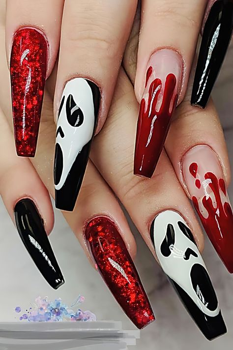 Rave Nails, Halloween Nails Diy, Horror Nails, Holloween Nails, Halloween Acrylic, Halloween Nails Easy, Halloween Acrylic Nails, Diva Nails, Gothic Nails