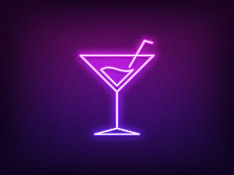 Neon Cocktail by Dmitry Mayer on Dribbble Neon Drink, Neon Drinks, Neon Cocktails, Neon Illustration, Neon Food Icon, Neon Cocktail Sign, Cocktail Neon Sign, Margarita Neon Sign, Cocktail Bar Neon Sign