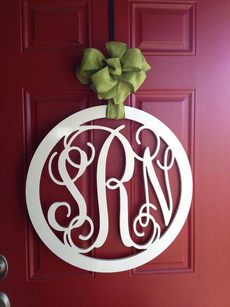 Monogram Door Wreath, Wooden Monogram Letters, Snowflake Monogram, Monogram Nursery, Initial Door Hanger, Vine Font, Initial Wreath, Monogram Door Hanger, Wood Monogram