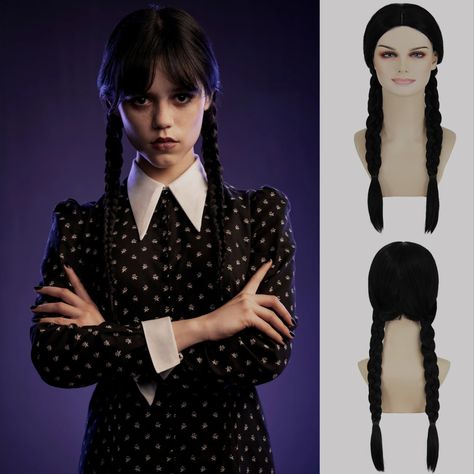 Get Kids Wednesday Addams Wig Black Braided Wigs for Wednesday Costume Wednesday Addams Hair Braids, Wednesday Addams Braids, Wednesday Braids, Wednesday Hairstyles, Cruella Deville Wig, Kids Wig, Cruella Deville Costume, Wednesday Costume, Black And White Wig