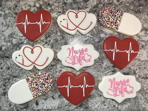 Nursing Decorated Cookies, Stethoscope Cookies, Nursing Cookies, Medical Cookies, Nurse Cookies, Valentine Sugar Cookies, Cookie Decorations, Cookie Decoration, Nurse Week