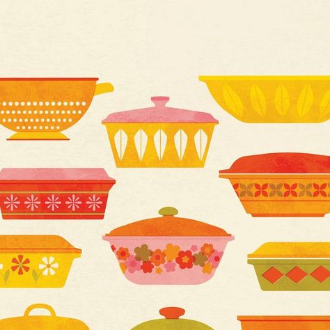 Rebecca Hollingsworth on Instagram: "Quick illustration of some vintage casserole dishes, expanding on some I’ve drawn previously! Loving the retro feel! 🧡 . . . . . .  #drawing #foodillustration #illustration #designer #illustrator #foodillustrator #womenillustrators #illustrationoftheday #texture #retroillustration #femaleillustrator #illustrated_now #womenofillustration #vintagecasseroledishes #illustrationartist #printandpattern #may #summer #kitchenprints #vintagedesign #dailychallenge #weareillustration #ladieswhodesign #illo#illustration_daily #foodillustrations #digitalillustration #theydrawandcook" Stove Illustration, Oven Illustration, Dishes Illustration, Donuts Illustration, Quick Illustration, Recipe Card, Kitchen Prints, Retro Illustration, Illustration Artists