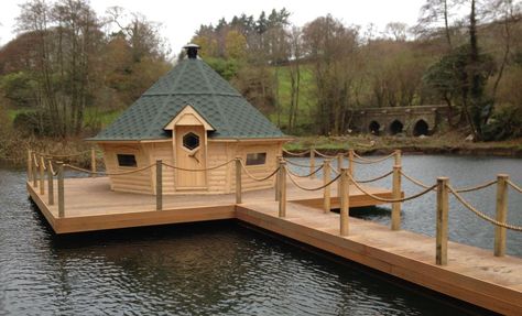 Fantastically placed on a lake! Arctic Cabins, Cleaning Hot Tub, Funky Lamps, Swim Spas, Lake Cabin, Swim Spa, Outdoor Gym, Lake Cabins, Garden Studio