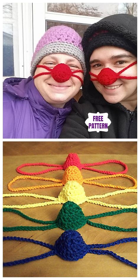 Crochet The Nifty NosE Warmers Free Crochet Pattern Crocheted Nose Warmers, Free Crochet Nose Warmer Patterns, Nose Crochet Pattern, Nose Warmer Crochet Free Pattern, Crochet Nose Warmer, Crochet Nose, Doll Nose, Scrap Yarn Crochet, Nose Warmer