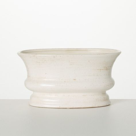 Sullivans Low Oval Planter Vase 5"H Off-White - Bed Bath & Beyond - 33246413 Cement Garden, Indoor Planter, Faux Florals, Home Decorations, Ceramic Decor, Ceramic Planters, Indoor Planters, Ceramic Vase, Ceramic Pottery