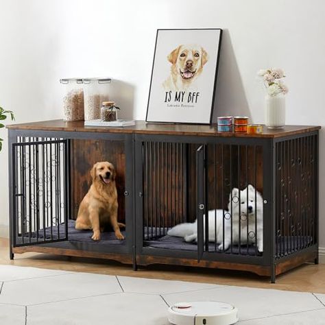 Dog Crate End Table, Double Dog Crate, Indoor Dog Kennel, Wood Dog Crate, Crate End Tables, Cat Crate, Wooden Dog Kennels, Dog Kennel Furniture, Dog Crates