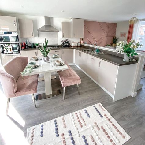 Blush Pink Kitchen, David Wilson Homes, David Wilson, Bench Set, Beautiful Table Settings, Pink Kitchen, New Build, Beautiful Table, New Builds