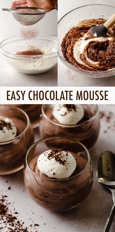 how to make Easy Chocolate Mousse Chocolate Mousse With Cocoa Powder, Quick Chocolate Mousse, Whipped Cream Desserts, Cocoa Powder Recipes, Easy Chocolate Mousse, Easy Chocolate Desserts, Quick Dessert Recipes, Easy Dessert Recipes, Chocolate Mousse Recipe