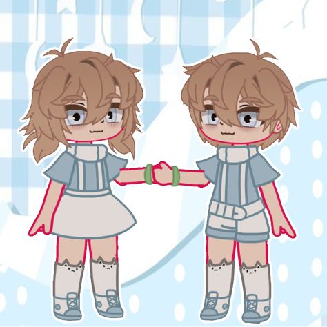 A cute outfit for two cute kids ^^ Gacha Twins Outfits, Gacha Club Outfit Matching, Gacha Club Matching Outfits, Gacha Life Kid Outfits, Gacha Kid Outfits, Gacha Club Kid Outfits, Twining Outfits, Fnaf Designs, Pelo Gacha