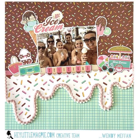 8x8 Scrapbook Layouts, Simple Stories Scrapbooking, Scrapbook Birthday, Birthday Scrapbook Layouts, Summer Scrapbook Layouts, Scrapbook Design Layout, Delicious Ice Cream, Beautiful Scrapbook Layouts, 12x12 Scrapbook Layouts