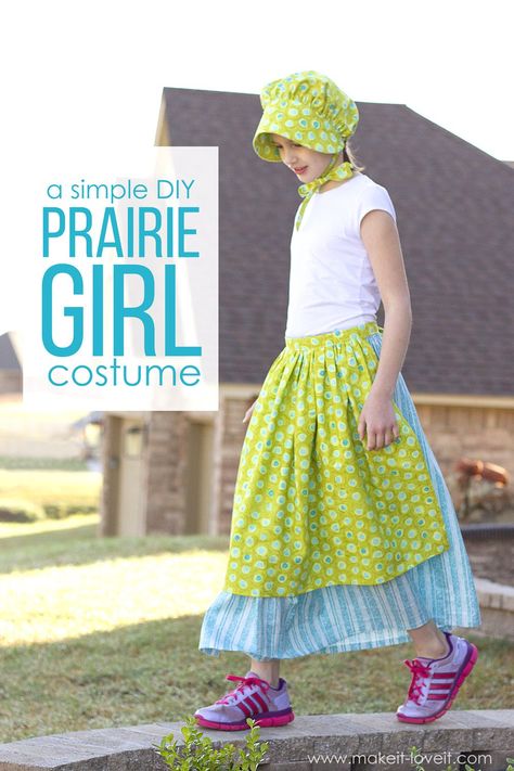 A Simple DIY Prairie Girl (or Pioneer) Costume | via Make It and Love It Pioneer Girl Costume, Rain Cloud Costume, Diy Halloween Costumes For Girls, Costume Simple, Cloud Costume, Pioneer Costume, Pioneer Clothing, Pioneer Girl, American Girl Dress