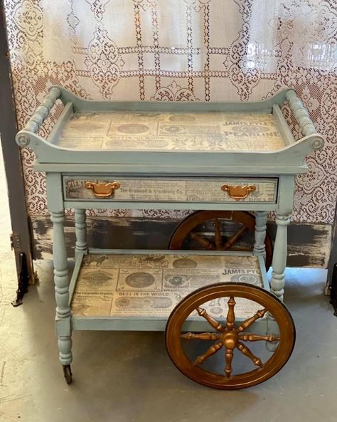 Vintage Tea Cart, Drink Cart, Vintage Bar Carts, Tea Cart, Decoupage Furniture, Wall Shelves Design, Cottage Charm, Furniture Rehab, After Pictures