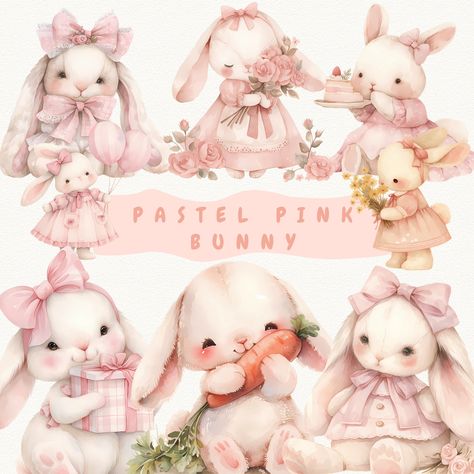 Computer Illustration, Rabbit Clipart, Bunny Clipart, Bunny Girls, Easter Bunny Girl, Farmhouse Easter, Pastel Nursery, Clipart Vintage, Bunny Nursery