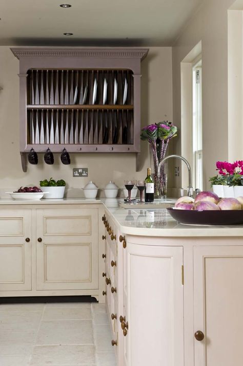 Chalon Kitchen Company England Pink Kitchen Cupboards, Chalon Kitchen, Dishwasher Drawers, Lilac Kitchen, Pink Kitchen Cabinets, Pink Kitchen Designs, Cabinet Layout, Pink Kitchens, Ceiling Remodel