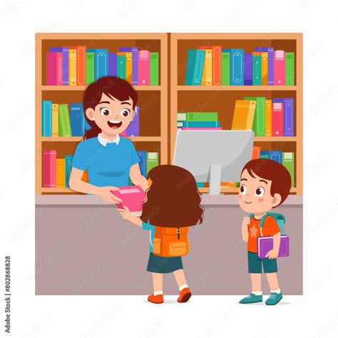 Download little kid and friend ask librarian to borrow book from the library Stock Vector and explore similar vectors at Adobe Stock. Library Clipart, Body Parts For Kids, Vector Library, Library Pictures, Cartoon Clip, Flashcards For Kids, Kids Clipart, Book Memes, School Library