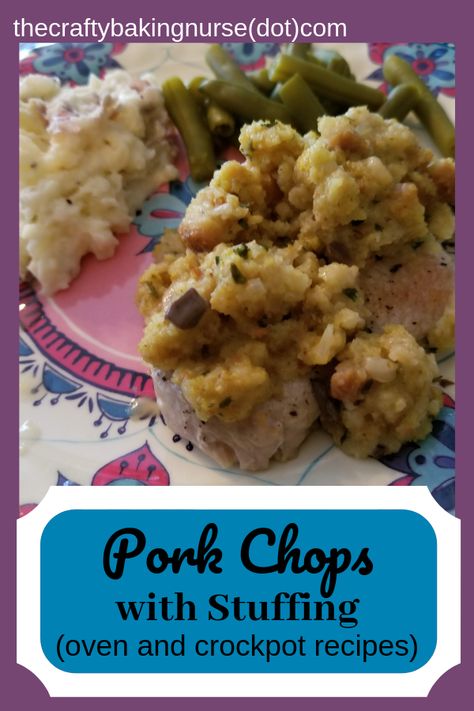 Pork Chops with Stuffing - The Crafty Baking Nurse Pork Chops With Stuffing, Crockpot Stuffing, Pork Chop Casserole, Pork Chop Recipes Crockpot, Easy Pork Chops, Easy Pork Chop Recipes, Crockpot Pork Chops, Stuffing Casserole, Crockpot Pork