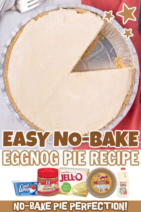 No Bake Eggnog Pie, Holiday Pies Recipes, Eggnog Pie, Holiday Pie, Baking Recipes Pie, Cookie Deserts, Xmas Desserts, Pudding Flavors, Homemade Eggnog