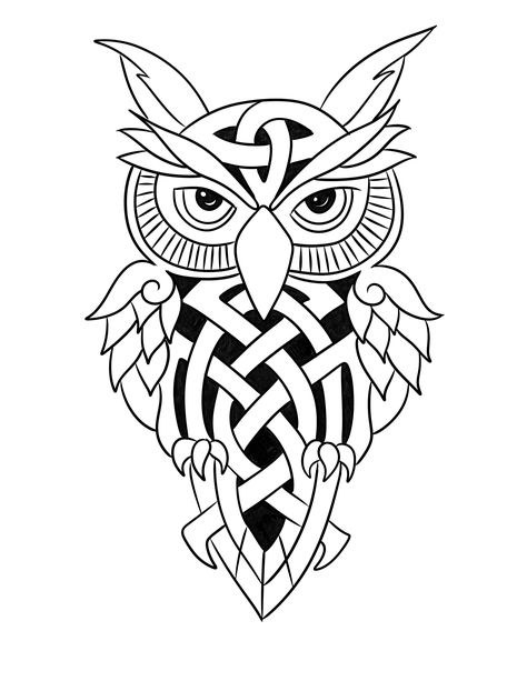 Celtic Owl Design, Celtic Coloring, Celtic Owl, Owls Drawing, Carving Art, Viking Art, Owl Design, Hand Tattoo, Wood Carving Art