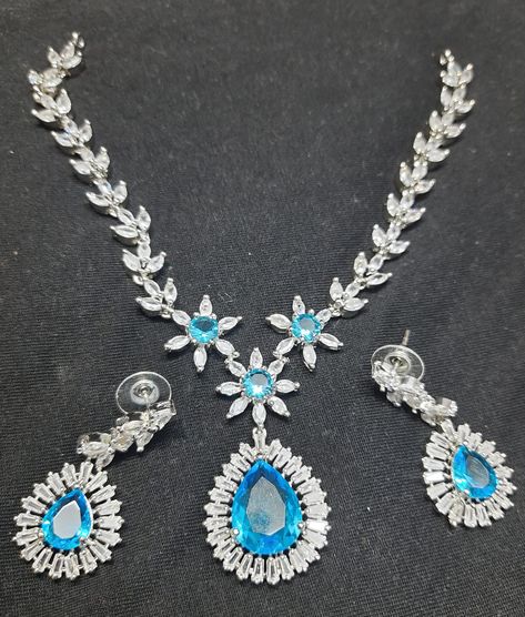 High quality American diamond necklace with earring in sky blue color WhatsApp for order 9650375040 https://www.instagram.com/tv/C5vBgQoOtNO/?igsh=amxycHBpZGd4YWxk Visit the profile for more articles American Diamond Necklaces, Sky Blue Color, American Diamond, Bridal Jewelry, Sky Blue, Blue Sky, Diamond Necklace, Blue Color, Tv