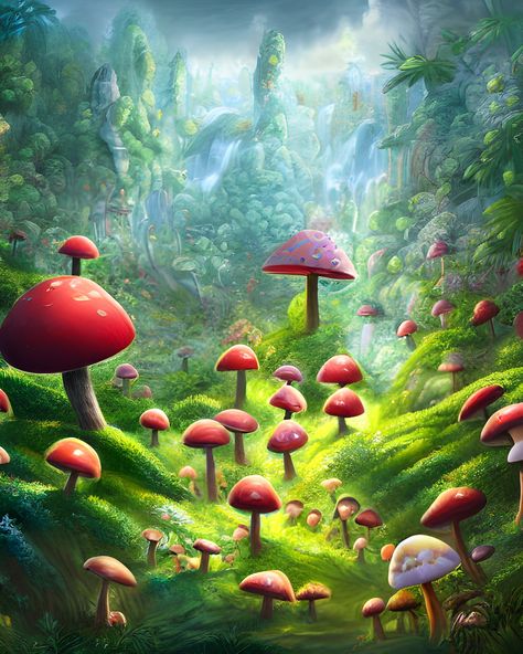 Mushroom World Art, Mushroom Wonderland, Mushroom World, Mtg Cards, World Art, Gift For Family, Fantasy World, Gifts For Family, Cow