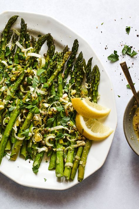 Roasted Asparagus With Crispy Leeks and Capers Recipe - NYT Cooking Leek And Asparagus, Leeks And Asparagus, Crispy Leeks, Roasted Leeks, Light Cooking, Capers Recipe, Salad Inspiration, Asparagus Recipes, Dream Food