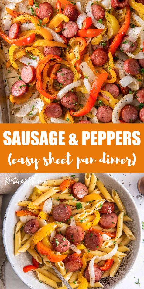 This Sausage and Peppers takes just 5 ingredients (plus salt and pepper) and 10 minutes of prep time. Baking the sausage and peppers in the oven is an especially easy, hands-off way to make this flavor-packed meal. Serve with pasta, rice or quinoa, or on sandwich rolls. Sausage And Peppers Sheet Pan, Sausage And Peppers Sandwich, Easy Sheet Pan Dinner, Pan Sausage, Sandwich Rolls, Abs Diet, Dinner Favorites, Easy Sheet Pan Dinners, Italian Sausage Recipes