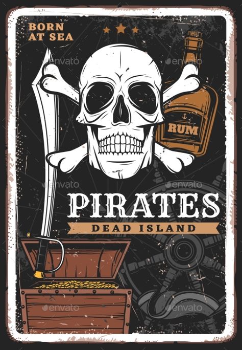 Pirates Poster, Caribbean Pirates, Coffee Menu Design, Ship Helm, Sailor Captain, Pirate Island, Vintage Skull, Cover Ideas, Church Decor