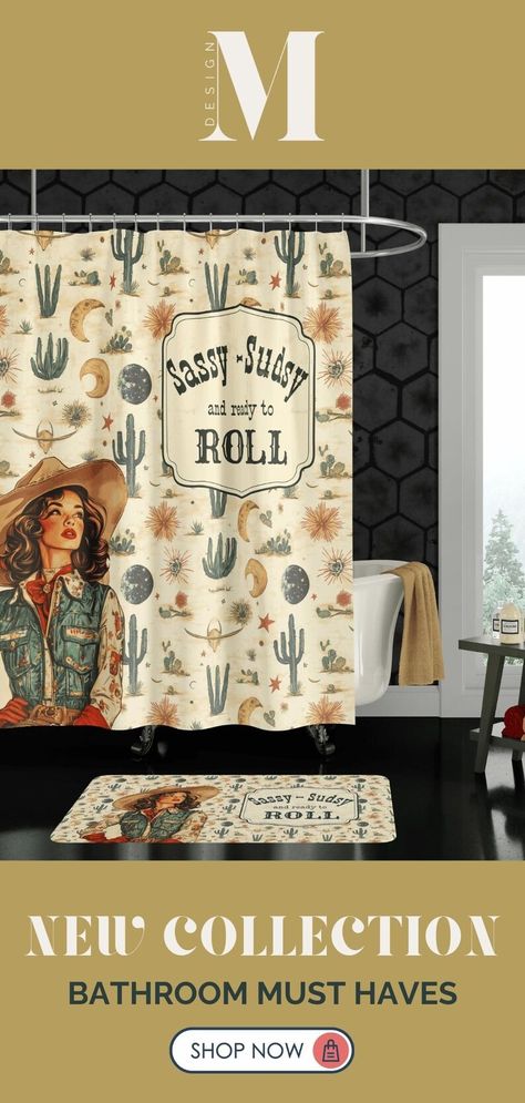 Retro Western Cowgirl Bathroom Decor Funny Cowgirl Shower Curtain Quirky Bath Mat Bridal Shower Gift Idea Bridesmaids and Bachelorette Party - Etsy Belgium Cowgirl Bathroom, Bathroom Decor Retro, Dorm Bathroom Decor, Western Style Decor, Western Bathroom Decor, Western Bathroom, Retro Bathroom Decor, Retro Shower Curtain, Dorm Bathroom